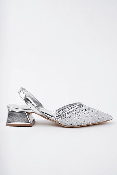 bakacstore Pantofi de piatră cu toc scurt argintii de damă