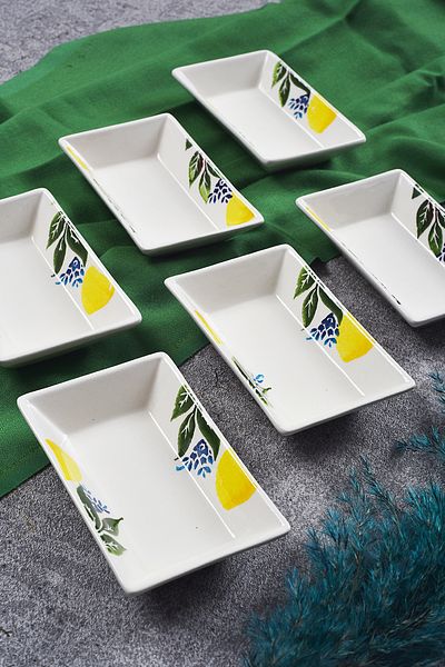 Piatti Naturali 6-Piece Snack Bowl Lemon Pattern Handmade Presentation Bowl Jam Sauce Bowl Breakfast Cookie Treat Set