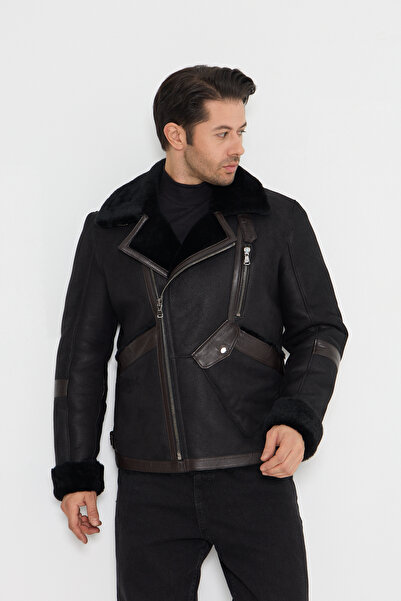 By Marki Marki Erkek Hakiki Nubuk Pilot Mont - Siyah, İçi Kürklü, Kahverengi ...