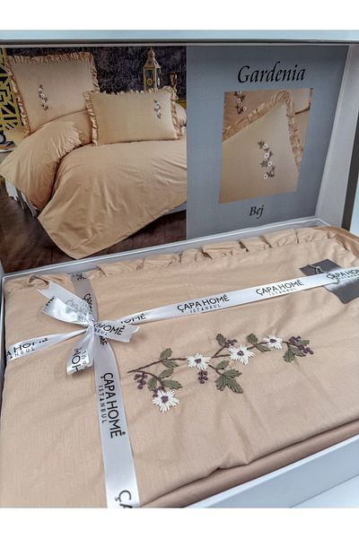 AYHANHOME Σετ Παπλωματοθήκη Gardenia Handcrafted Κεντημένο 100% Βαμβάκι