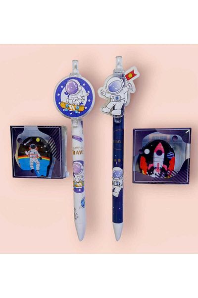 izmir yazici servis Astronaut Patterned 0.7 Tip Pencil and Space Galaxy Patterned Eraser Set Set of 4 Gift Set
