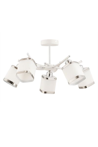avimonaydınlatma Albana 5-Piece White - Chrome Glass Plafonier Chandelier Living Room Hall Bedroom