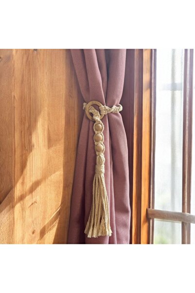 VOBU HOME & LIFE DESIGN El Yapımı Rustik Perde Bağı İkili Set, Makrome Fon, T...