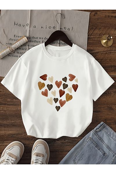 Let's Wear Μίνι μπλουζάκι με στάμπα καρδιάς με λαιμόκοψη για κορίτσια για παιδιά