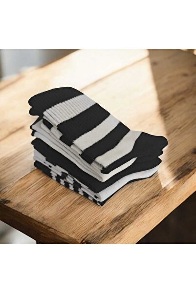 HAYEL 5 чифта черно-бели сладки раирани унисекс тенис чорапи за момичета и момчета