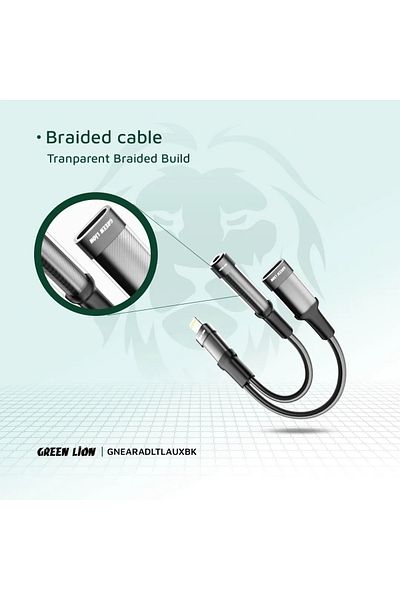 Green Lion 2 In 1 Earphone & Charging Adapter Lightning To Lightning + 3.5 12Cm -