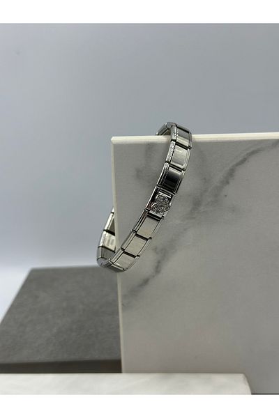 Lumiera Silver Stone Heart Detailed Italian Charm Bracelet Steel 9mm