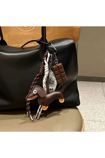 Halımax Cute Dog Figure Bag Charm Gift Keychain Brown Bag Accessory Backpack Ornament