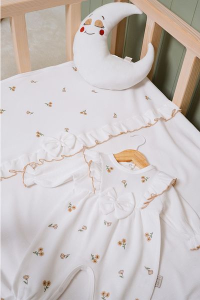 BABYLİM Baby Girl Tulip Embroidered 100% Cotton Bandana Romper Set