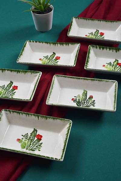 Piatti Naturali Set of 6 Handmade Cactus Patterned Presenter and Sauce Bowl Cookie Treat