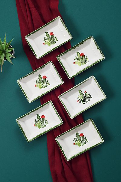Piatti Naturali Set of 6 Handmade Cactus Patterned Presenter and Sauce Bowl Cookie Treat