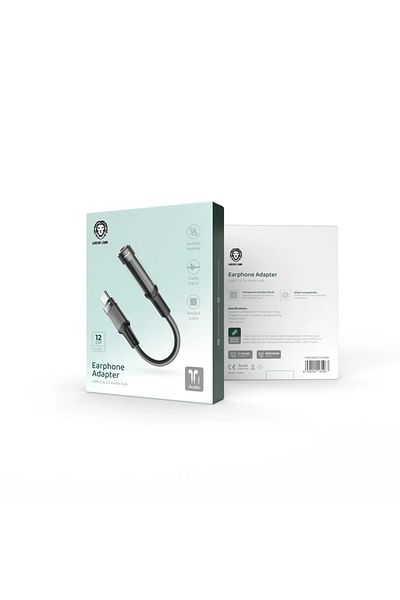 Green Lion Earphone Adapter Usb-C To 3.5 Aux 12Cm - Black