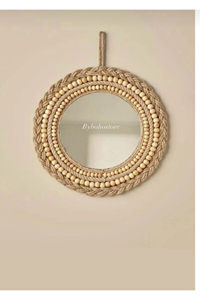 BOHEM Hasır Yuvarlak Ayna 40cm & Dekoratif Hasır Ayna