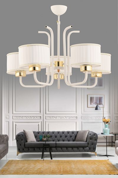 avimonaydınlatma Legolas 5-Piece White Fabric Hat White Pendant Lamp Chandelier Living Room Hall Bedroom