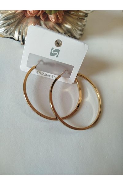 MİRAKSESUAR Large Size Silver Color Steel Ring Earring
