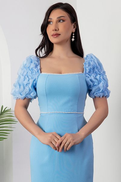 PULLIMM Rochie Atlas cu guler pătrat cu perle - Model 2051