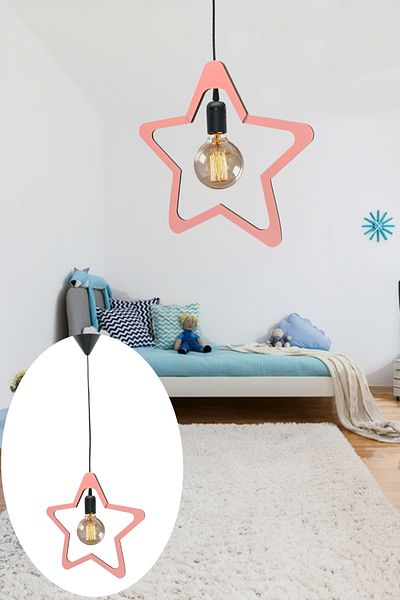 KAŞIKBEY Star Single Wooden Chandelier Decorative Pendant Lamp Modern Rustic Lamp Cafe Living Room Young Children's Room Chandelier