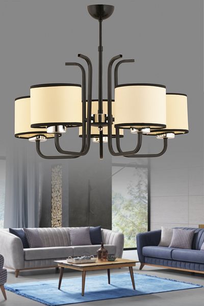 avimonaydınlatma Legolas 5-Piece Cream - Black Fabric Hat Black Pendant Lamp Chandelier Living Room Hall Bedroom