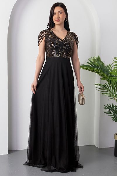 PULLIMM Top Paiete Paiete Șase Tulle Rochie Lungă de Seară 13118