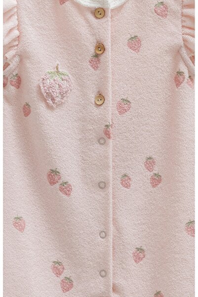 Caramell Baby Girl Romper 100% Cotton Towel Fabric Strawberry Patterned Summer Season of 2025