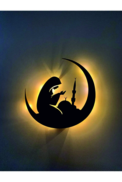 Dekor Treni Led Işıklı Dua Eden - Namaz kılan Kız ve Camii İslami -Dini Duvar...