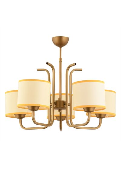 avimonaydınlatma Legolas 5-Piece Cream Colored - Antique Pendant Lamp Chandelier with Yellow Fabric Hat Living Room and Bedroom
