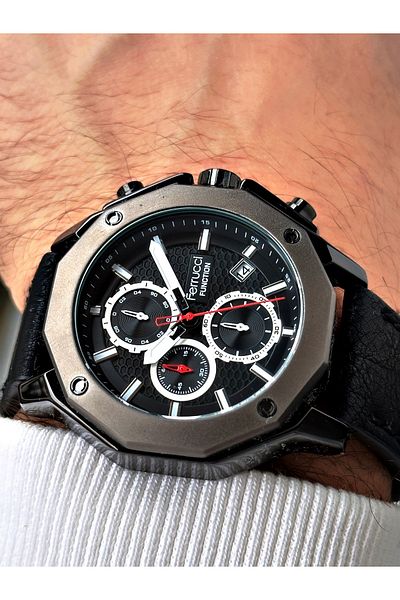 Ferrucci Function Function Leather Band Men's Wrist Watch Fc 230007 Fm.3