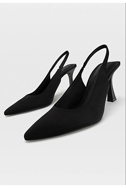 mka mikana Stiletto Detaylı Siyah Saten Kadın Stiletto Ayakkabı