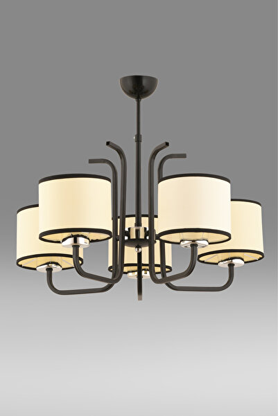 avimonaydınlatma LEGOLAS 5 Lİ KREM - SİYAH KUMAŞ ŞAPKALI  SİYAH  SARKIT AVİZE Salon oturma odası Hol Yatak Odası