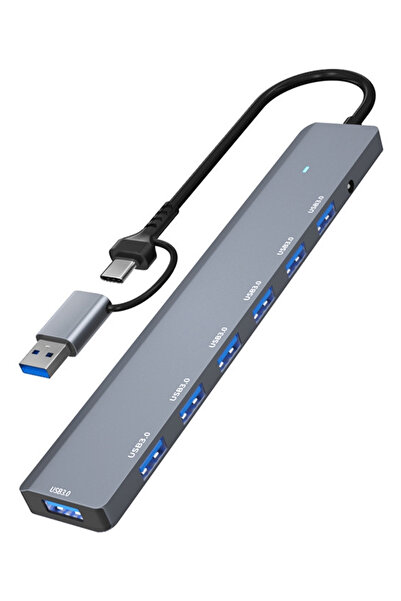 The Wlue 7in1 Type-C/USB to USB Çoklayıcı 7 Port USB3.0 HUB Power Güç Destekl...