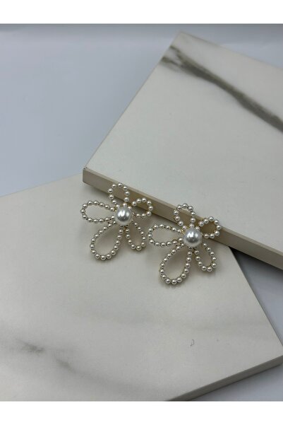 Lumiera İnci Detaylı Çiçek Tasarım Çelik Küpe