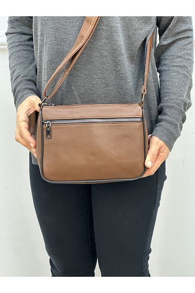 Deribag Genuine Leather Crossbody Shoulder Bag for Daily Use - Tan, 23*17*7 cm