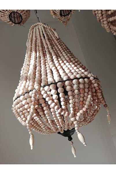 zaasdesign Tasarımı Bohem Ve Iskandinav Dekorasyonu Ahşap Boncuklu 1 Adet Avize(DUY DAHİL)