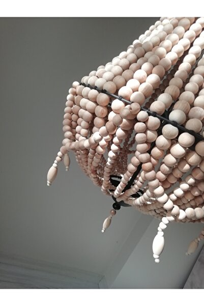 zaasdesign Tasarımı Bohem Ve Iskandinav Dekorasyonu Ahşap Boncuklu 1 Adet Avize(DUY DAHİL)