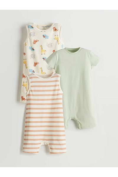 LC Waikiki Lcw Baby Green Crew Neck Baby Boy Combed Cotton Romper 3Pcs