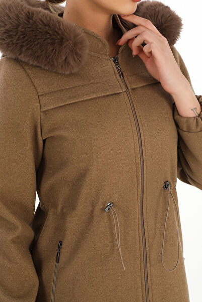 ESİN GİYİM Sade Şıklık Kapüşonlu Kaşe Kaban