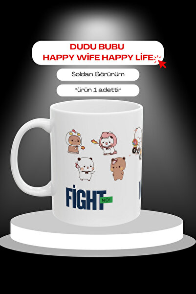 GİZ HANIM DUDU BUBU Happy Wife Happy Life Sevgiliye Hediye Porselen KUPA BARDAK