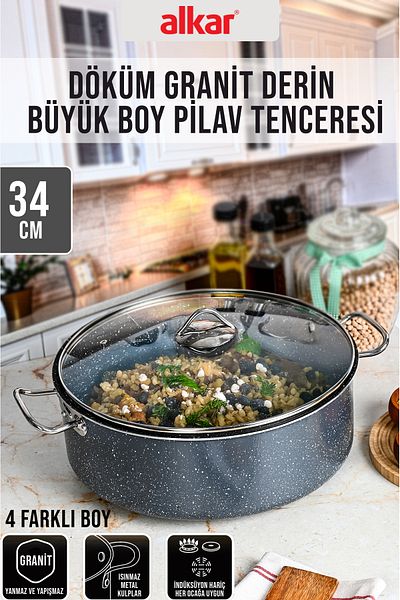 FİTHOME Large Size Deep Casting Granite Fireproof Non-Stick Industrial Food Pot