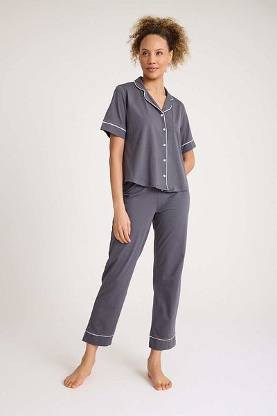 No52 HomeWear Σετ γυναικείες πιτζάμες κοντομάνικο 100% βαμβακερό Smoke Grey Χρώμα Premium ποιότητας