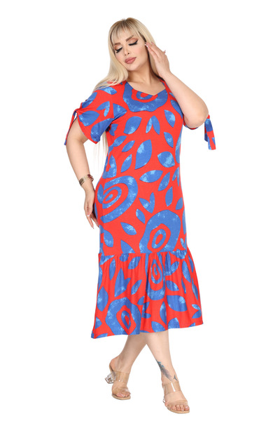 MELSAY Γυναικείο τετράγωνο γιακά κοντό μανίκι ροζ μοτίβο κακών ματιών μανίκια με κορδόνια φόρεμα μεγάλου μεγέθους