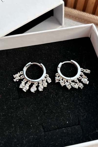 Berrin Silver 925 Ayar Gümüş Shakira Küpe Zirkon Taşlı
