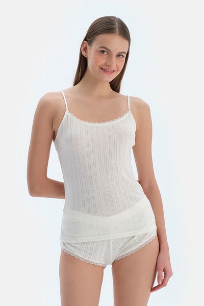 Dagi Ecru Pointel-Tanktop mit dünnen Trägern