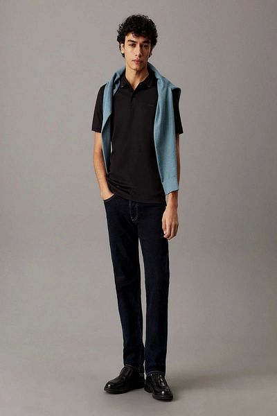 Calvin Klein Men's Black Stripe Detailed Polo Neck T-Shirt