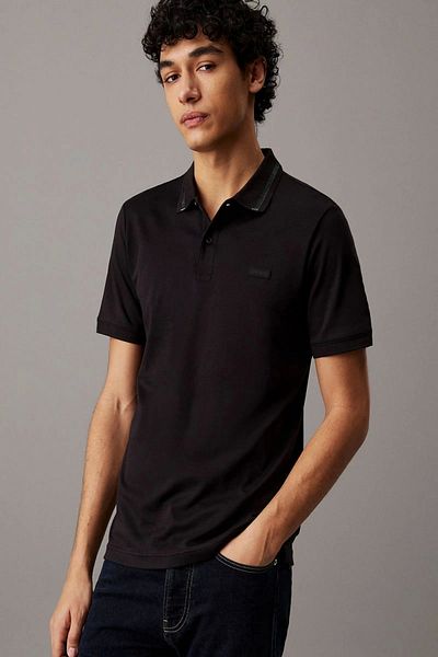 Calvin Klein Men's Black Stripe Detailed Polo Neck T-Shirt