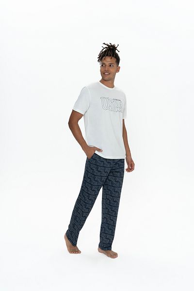 U.S. Polo Assn. Ανδρικό, Αδειοδοτημένο, USPA, 100% Βαμβάκι, (Εκρού), Σετ Πιτζάμες 3 τεμαχίων