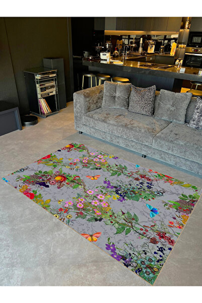 Rugs Modern Halı Semih Koleksiyonu Gri Temalı Renkli Karma Çiçekler Desenli D...