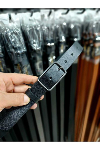 Kemerix 100% Genuine Leather Black Women's Belt with Silver Rectangular Buckle
