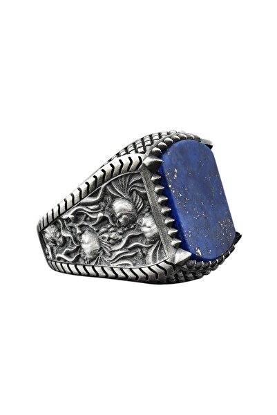 Bysilverstone Japon Koi Sazan Balıkları Ve Doğal Lapis Lazuli Taşlı Gümüş Erk...