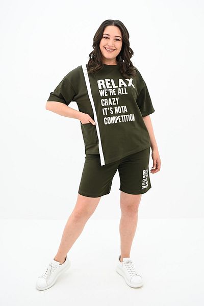 Koza Butik Plus Size Text Printed Shorts Set - 3796-23