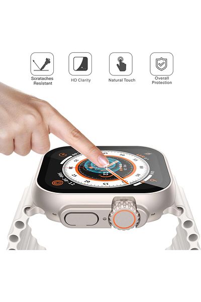 AWH 2-Pack Hard Case with Tempered Glass Screen Protector for Apple Watch Ultra 49mm, Starlight